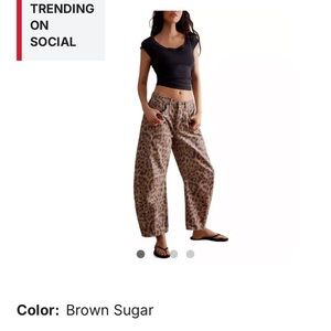 We The Free Brown Sugar Flare Barrel Leg Leopard Print Jeans